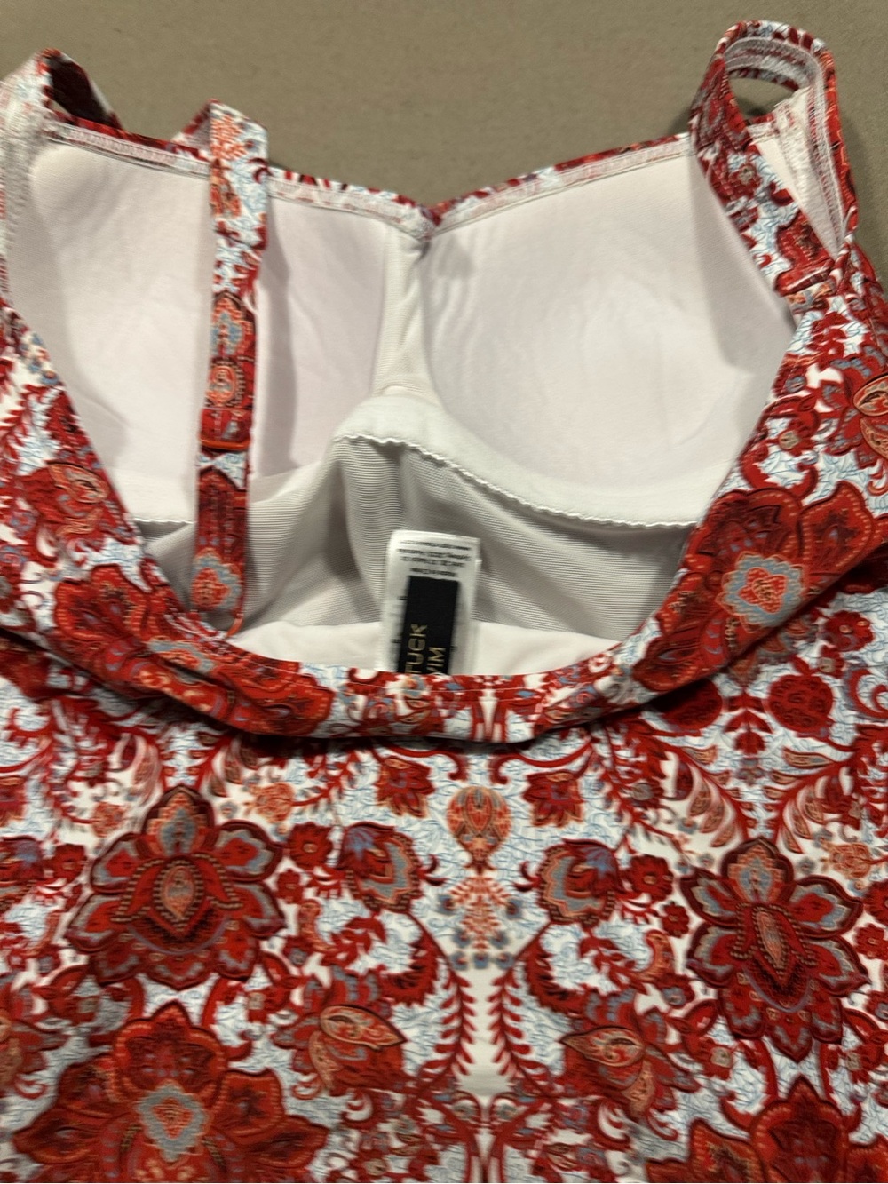 Rust and White Floral Two-Piece Tankini Swimsuit women’s size 10 nip tuck brand - Picture 5 of 7